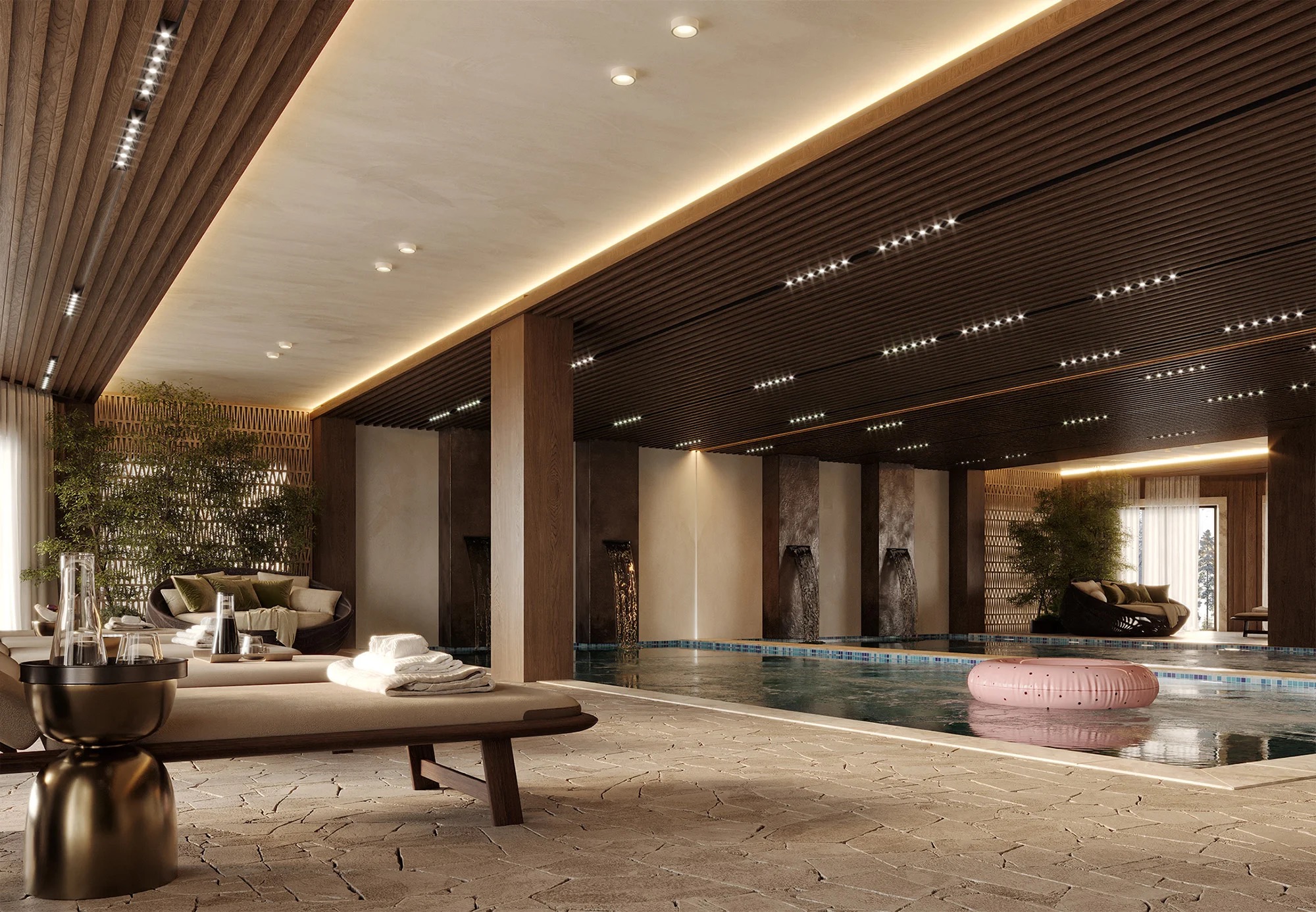 Pool hall, Toward the far end — Hotel Moderna | Vladimir Perović Architects