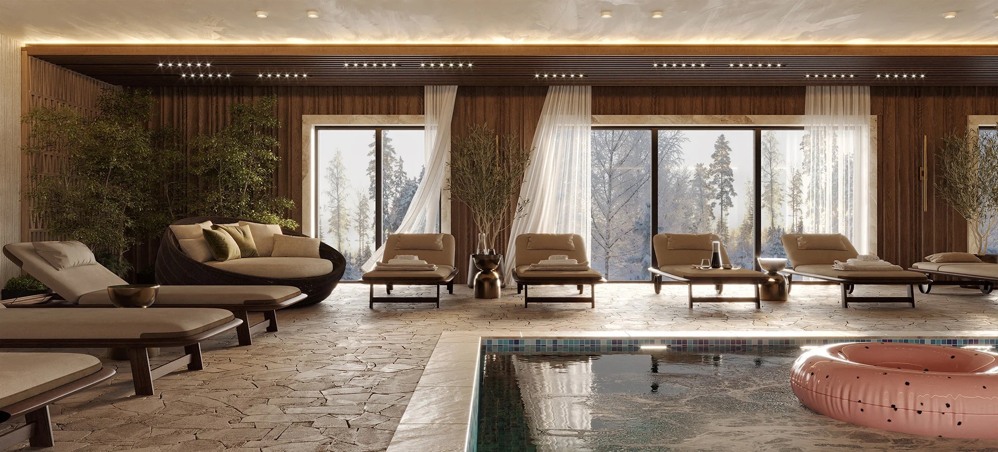 Relaxation, Loungers along the windows — Hotel Moderna | Vladimir Perović Architects