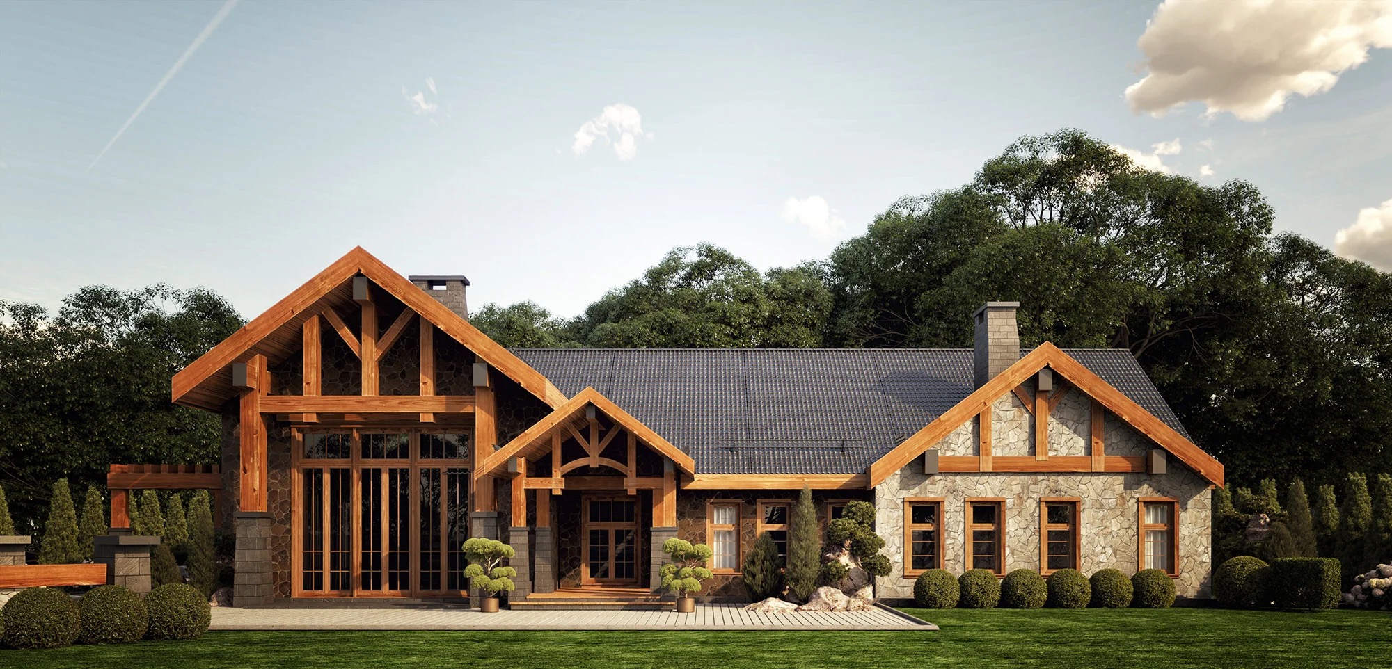 Planinski dom - eksterijer kuće od kamena i drveta