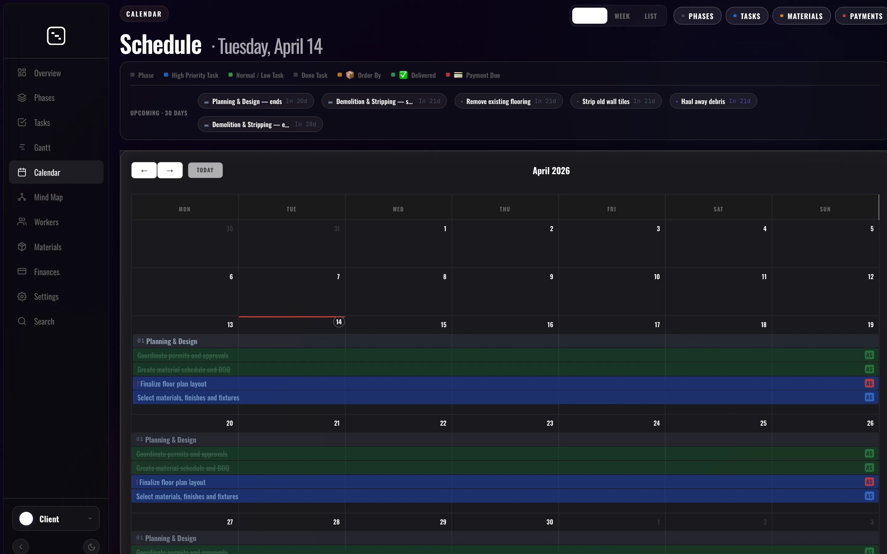 RenovationSteps Calendar