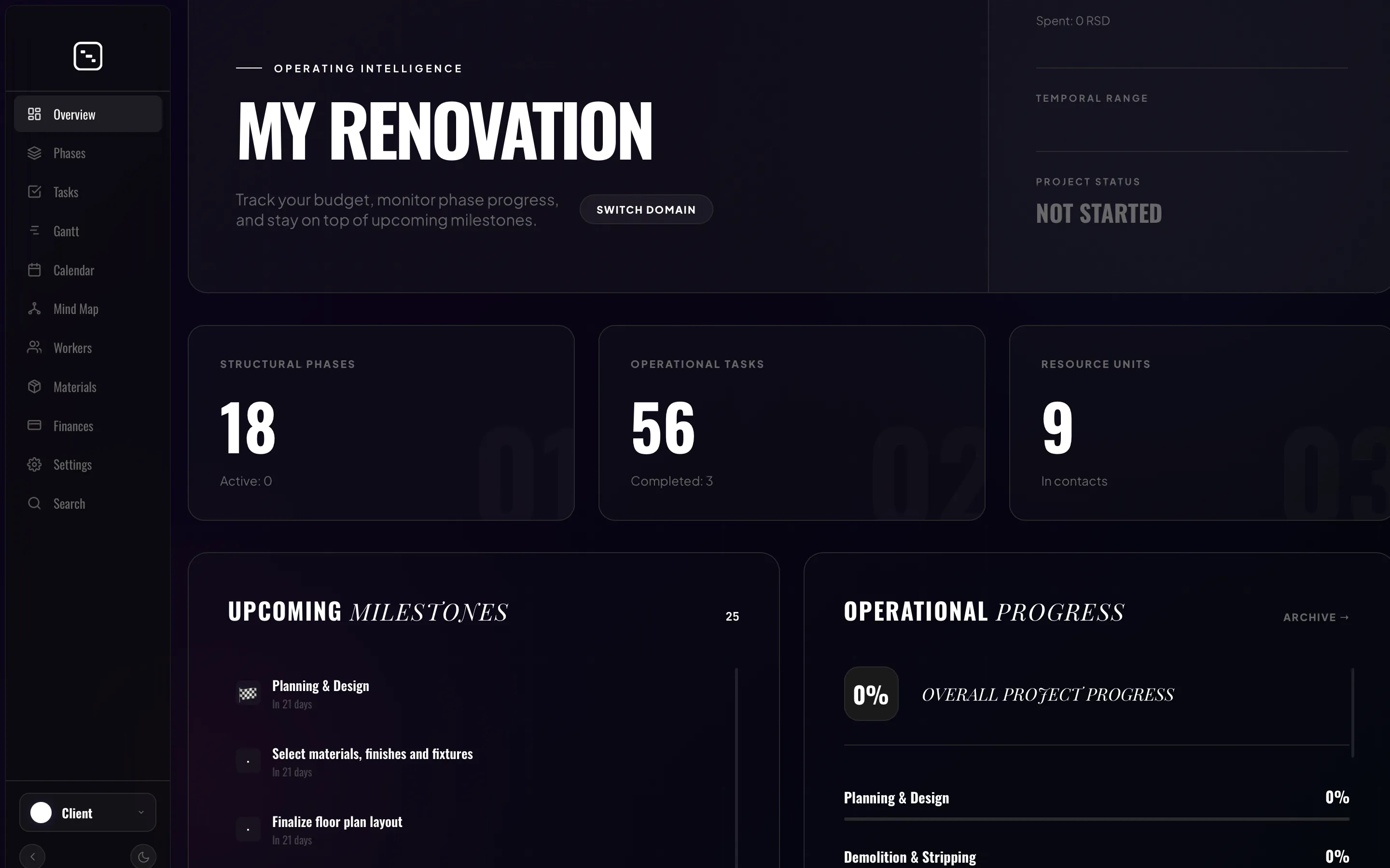 RenovationSteps Dashboard